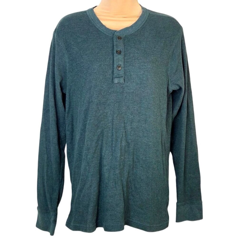 St Johns Bay Mens Teal Green Long Sleeve Henley Shirt Size M